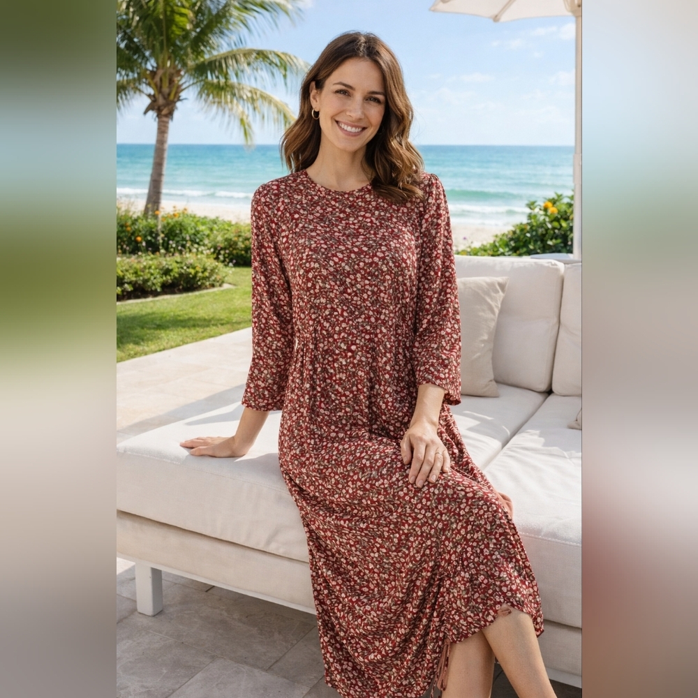 Urban Modesty NWT Red Floral Maxi Lined Dress Size M